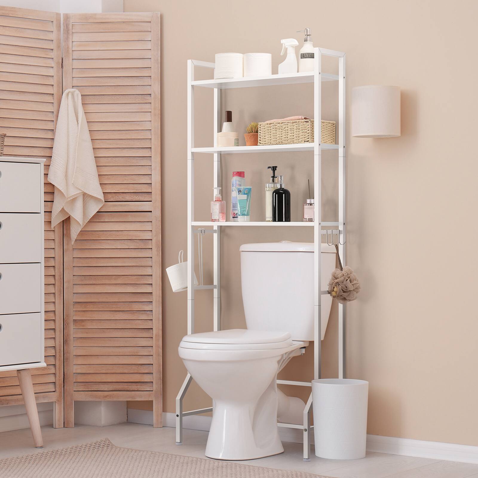 Alt View 2. Oumilen - Over-the-Toilet 3-Tier Bathroom Storage Shelf, White - White.