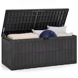 WELLFOR - 180 Gal Outdoor Deck Box All-Weather Lockable Storage Bin with Lid and Handles - Black