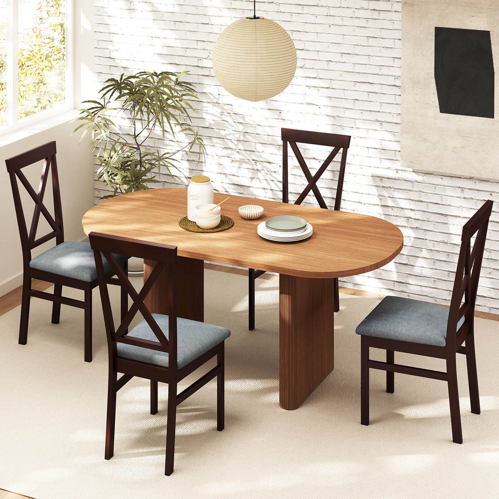 Alt View 1. Costway - Costway Modern Dining Chairs Set of 2 w/ Rubber Wood Frame Hollowed Backrest for Kitchen - Coffee,Grey.