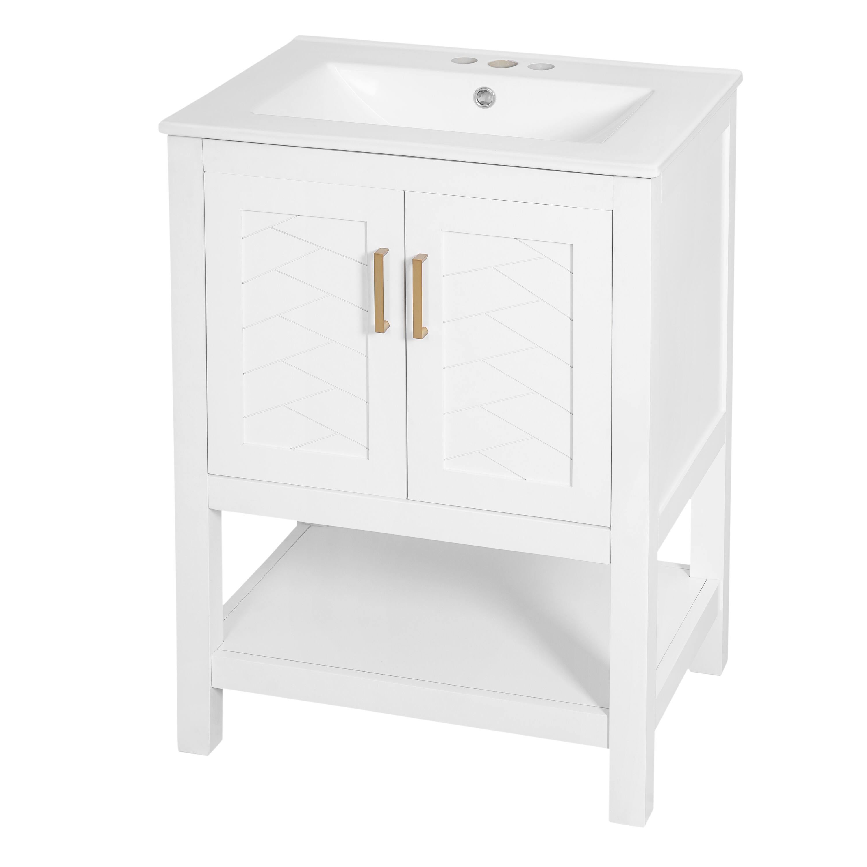 Left. Whisen - 24" Modern Bathroom Vanity Cabinet with Sink Adjustable Shelf and Soft-Close Hinges Storage - White.