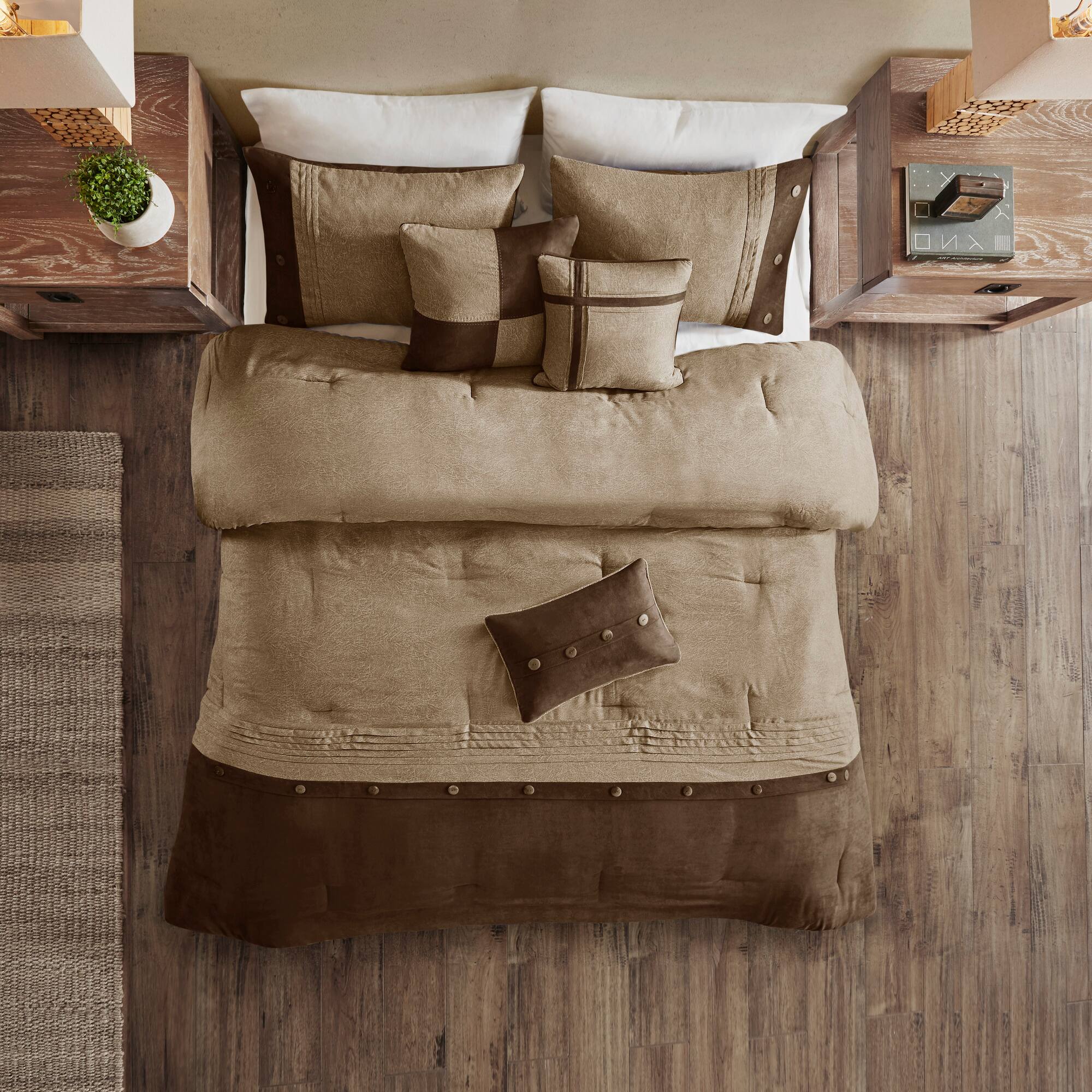 Angle. TinyHomie - 7 Piece Faux Suede Comforter Set Brown Cal King - Brown.