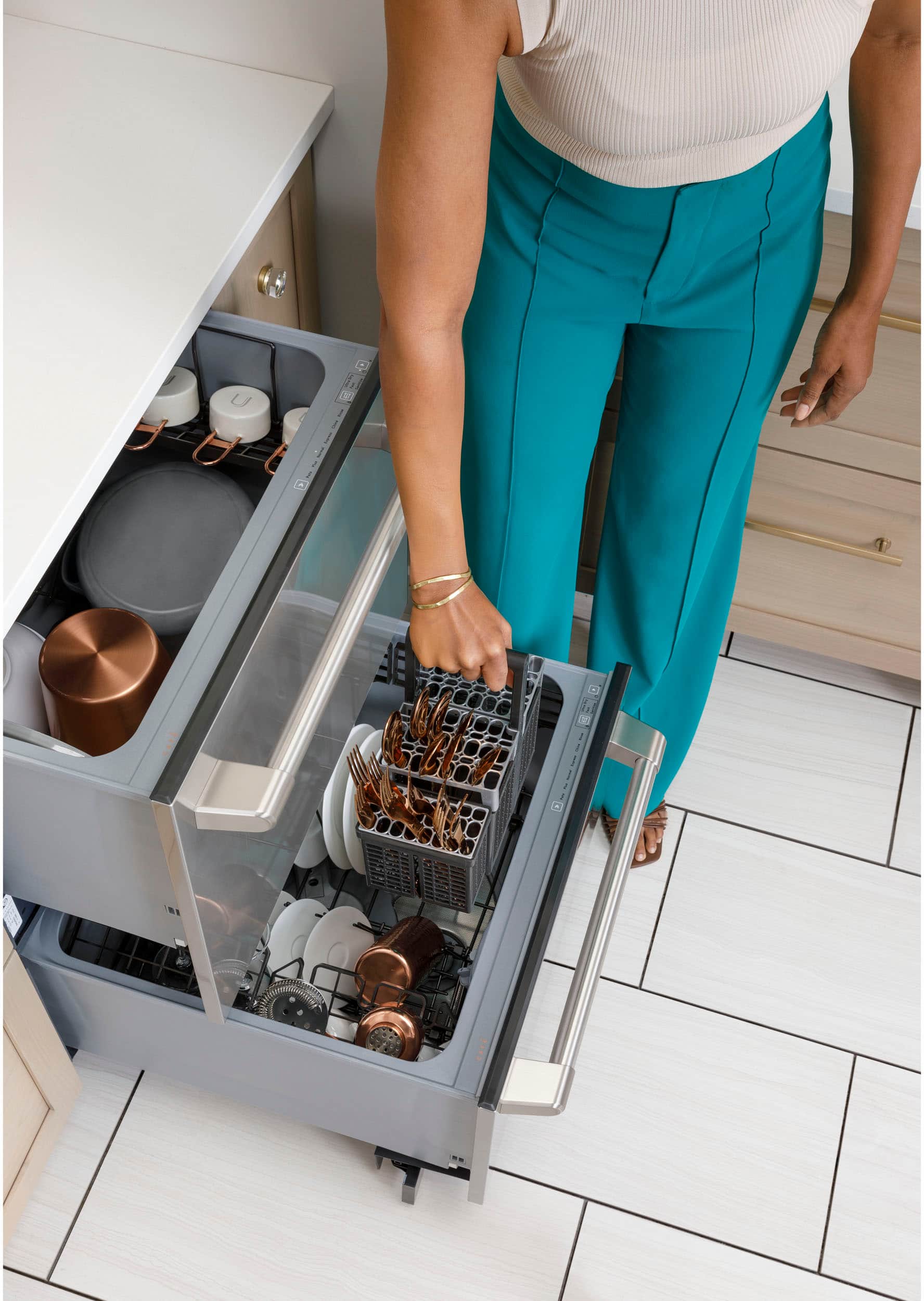 Alt View 22. Café - 24" Top Control Built-In Double Drawer Dishwasher, Customizable - Stainless Steel.