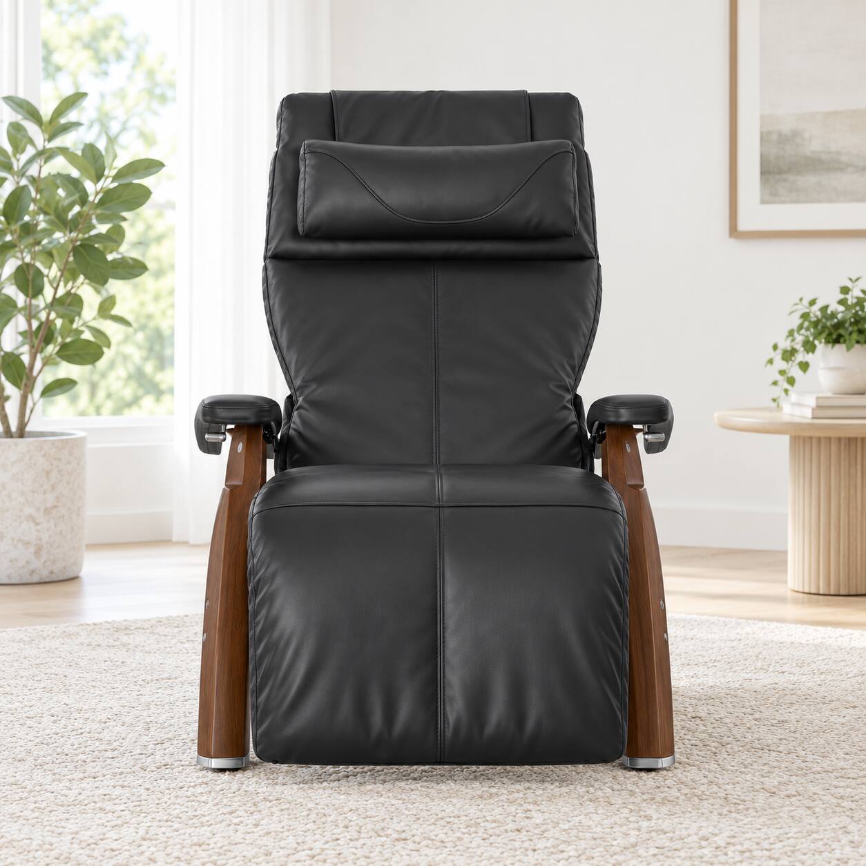 Alt View 4. Human Touch - Human Touch Perfect Chair PC-420 Classic Manual Plus Zero Gravity Chair Recliner with Solid Wood Base - Dark Walnut / Black SofHyde / Comfort.