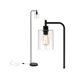 Ecooso - Modern Floor Lamp with Hanging Glass Shade, Standing Lamp with Foot Switch for Living Room