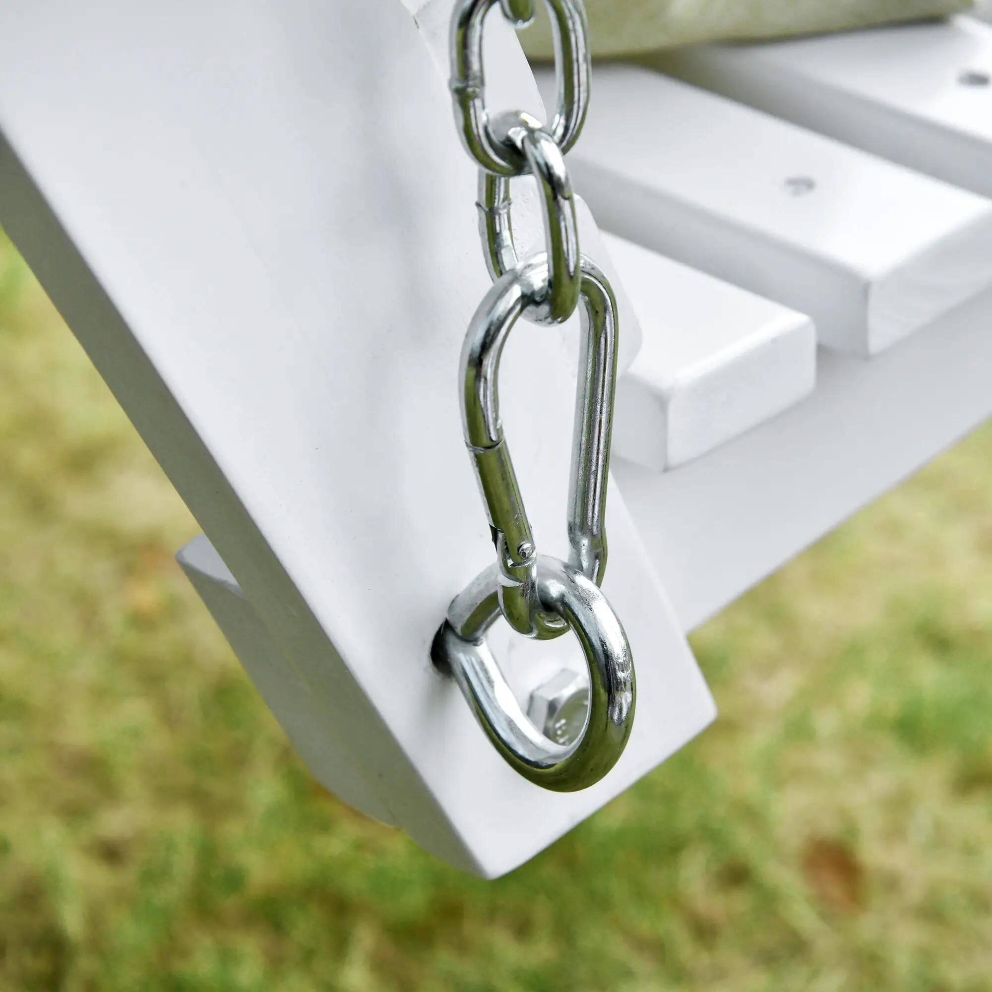 Back. Resenkos - Resenkos 3-Seater Outdoor Swing Bench, Folding Coffee Table, Cup Holders, Chains, 440lb Capacity, White.