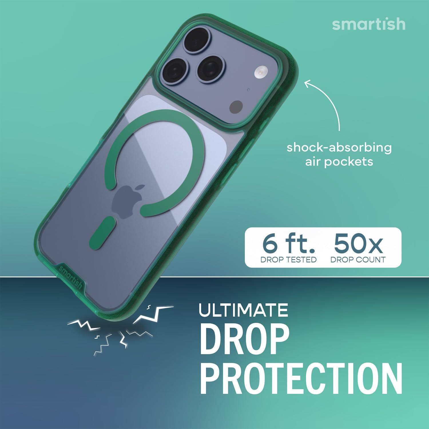 smartish  
shock-absorbing air pockets  
smartish  
6 ft. 50x DROP TESTED DROP COUNT  
ULTIMATE DROP PROTECTION