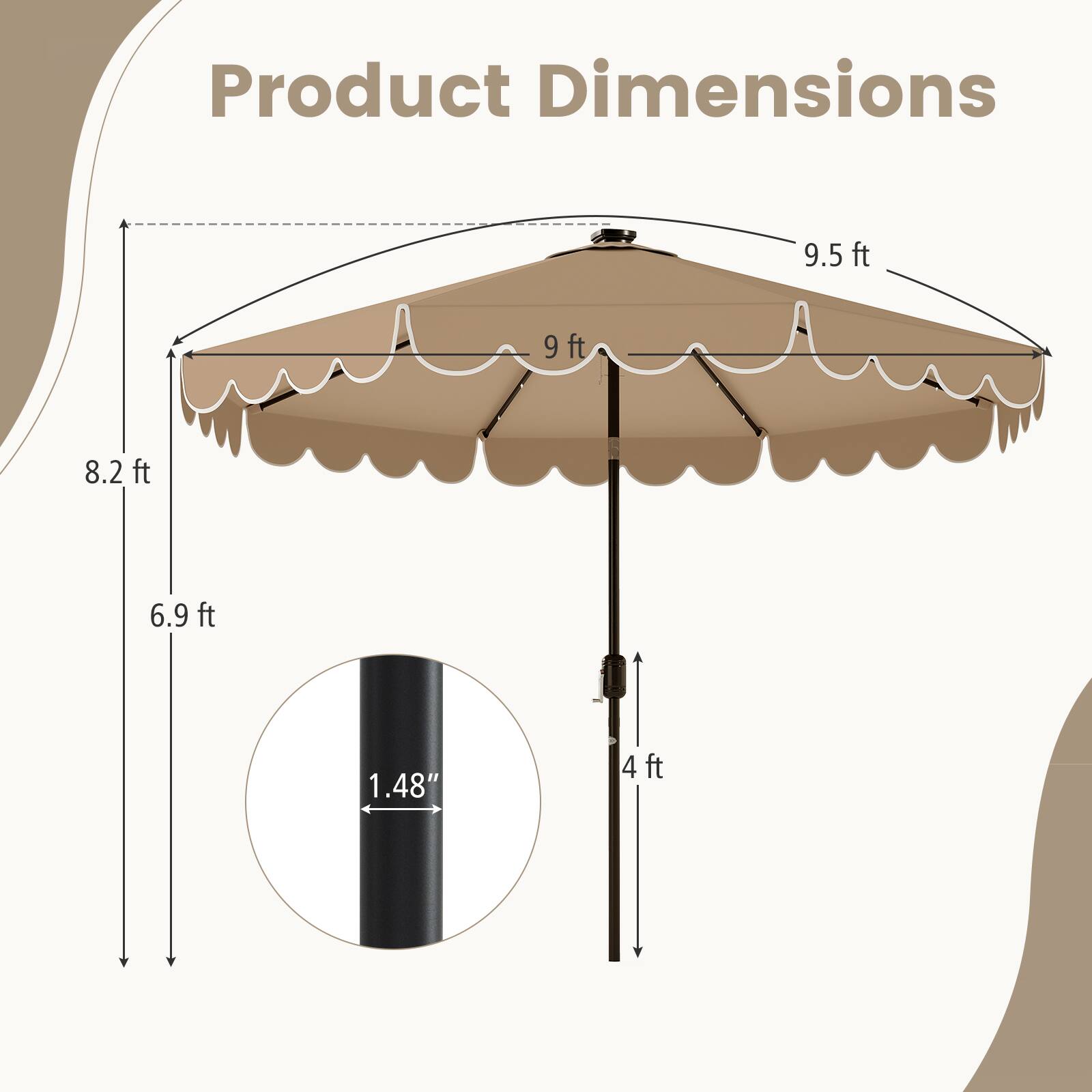 Product Dimensions: 9.5 ft, 9 ft, 8.2 ft, 6.9 ft, 1.48", 4 ft