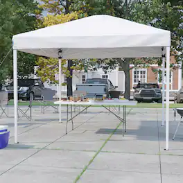 Emma + Oliver - Outdoor Event/Tailgate Tent Set with Pop Up Event Canopy and Carry Bag and Bi-Fold Table with Carrying Handle - White