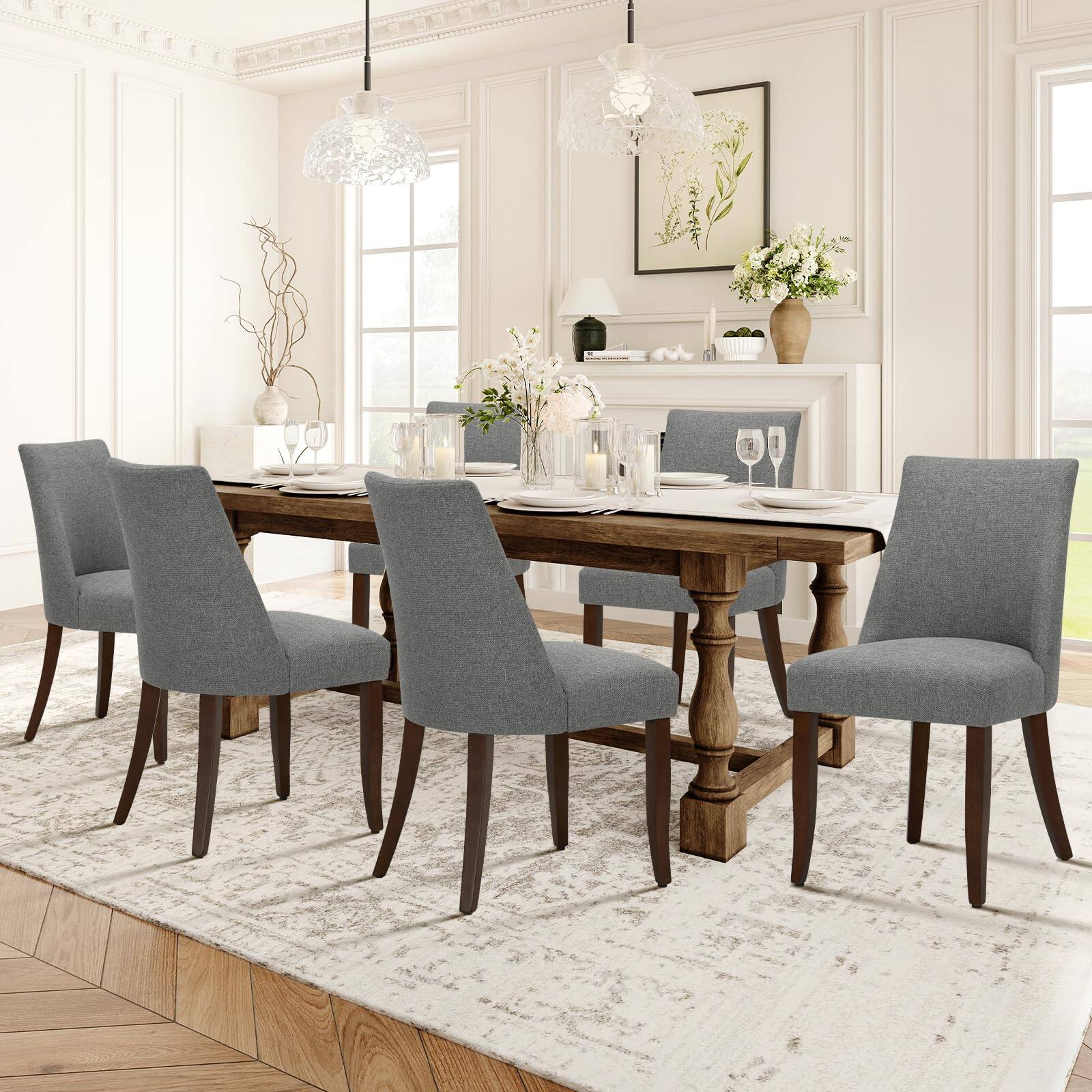 Light Grey Set of 6 Upholstered Dining Chairs