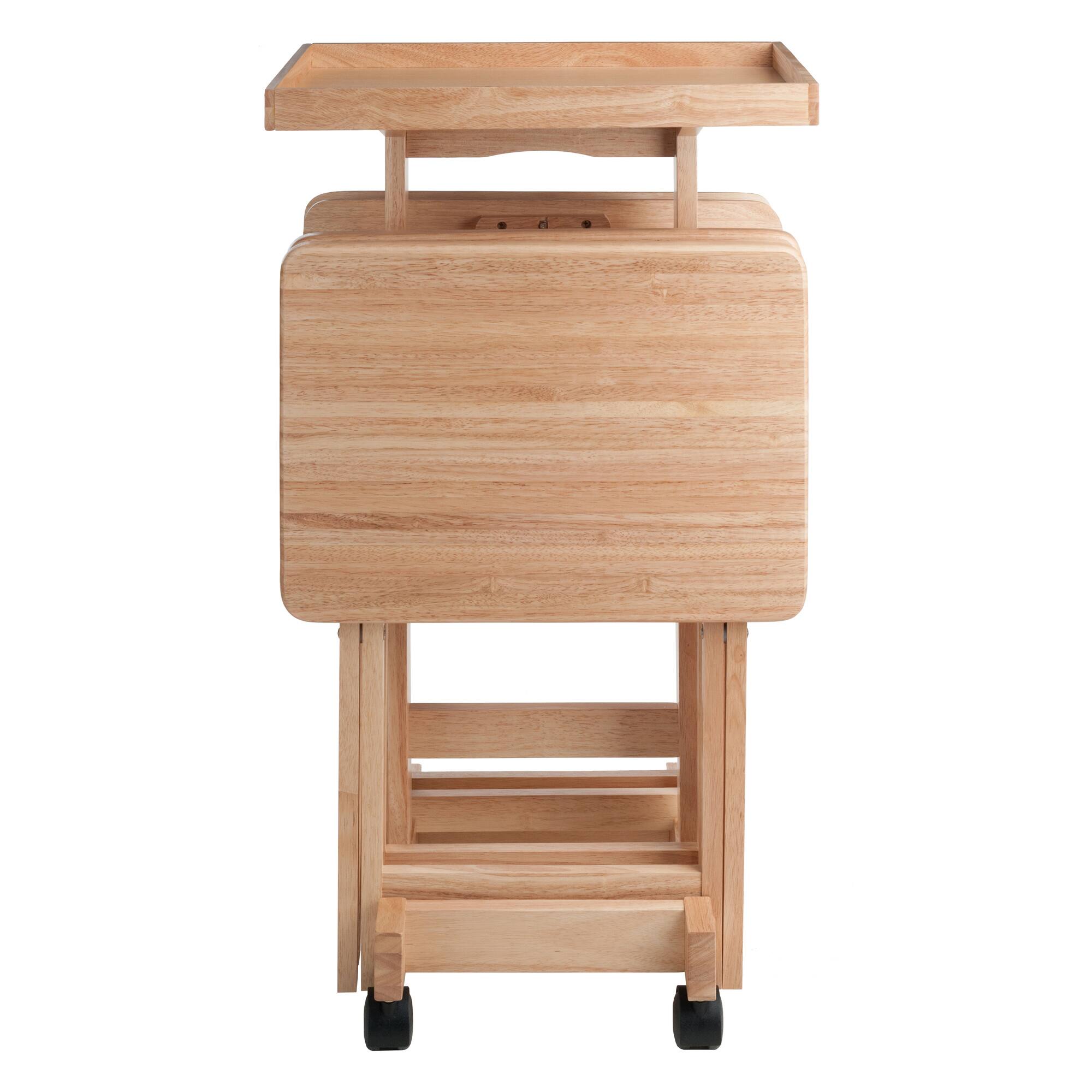 Alt View 4. Winsome Wood - Isabelle Set of 4 Snack Tables with Mobile Stand and Removable Tray - Natural.