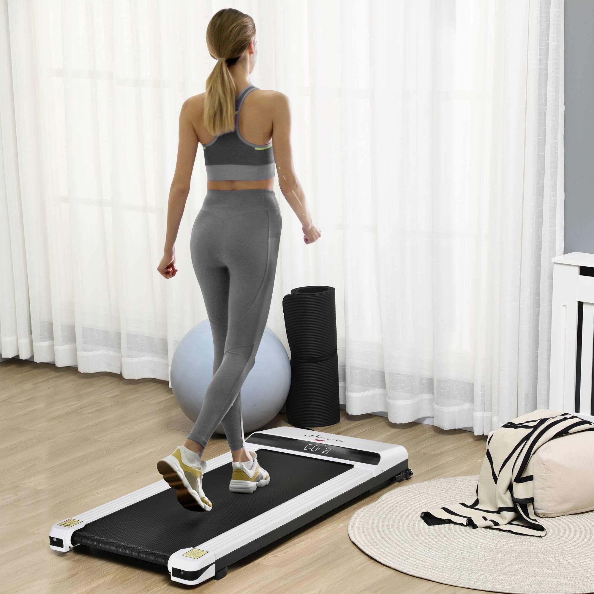 Alt View 4. Tiramisubest - Under Desk Treadmill, Portable Walking Pad, Remote Control, LED Display, 264 lbs Capacity, Foldable Wheels - White.