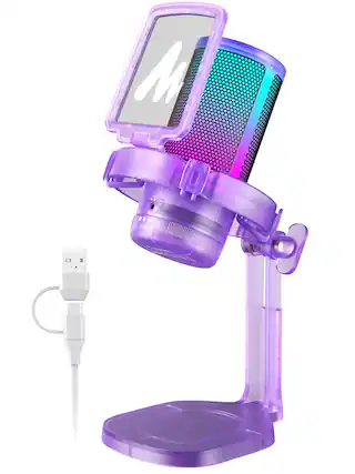 Front. METALTON - Gaming Microphone For Pc Noise Cancellation Condenser Mic With Rgb Lights Mute Gain Streaming Recording - Purple.