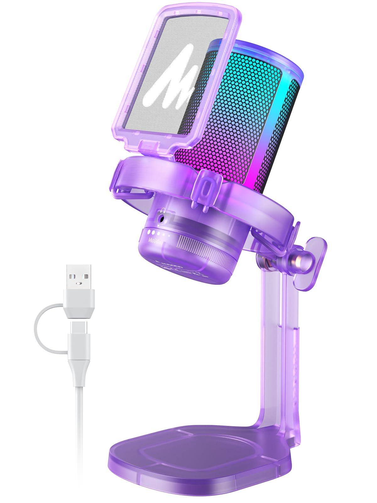 Front. METALTON - Gaming Microphone For Pc Noise Cancellation Condenser Mic With Rgb Lights Mute Gain Streaming Recording - Purple.