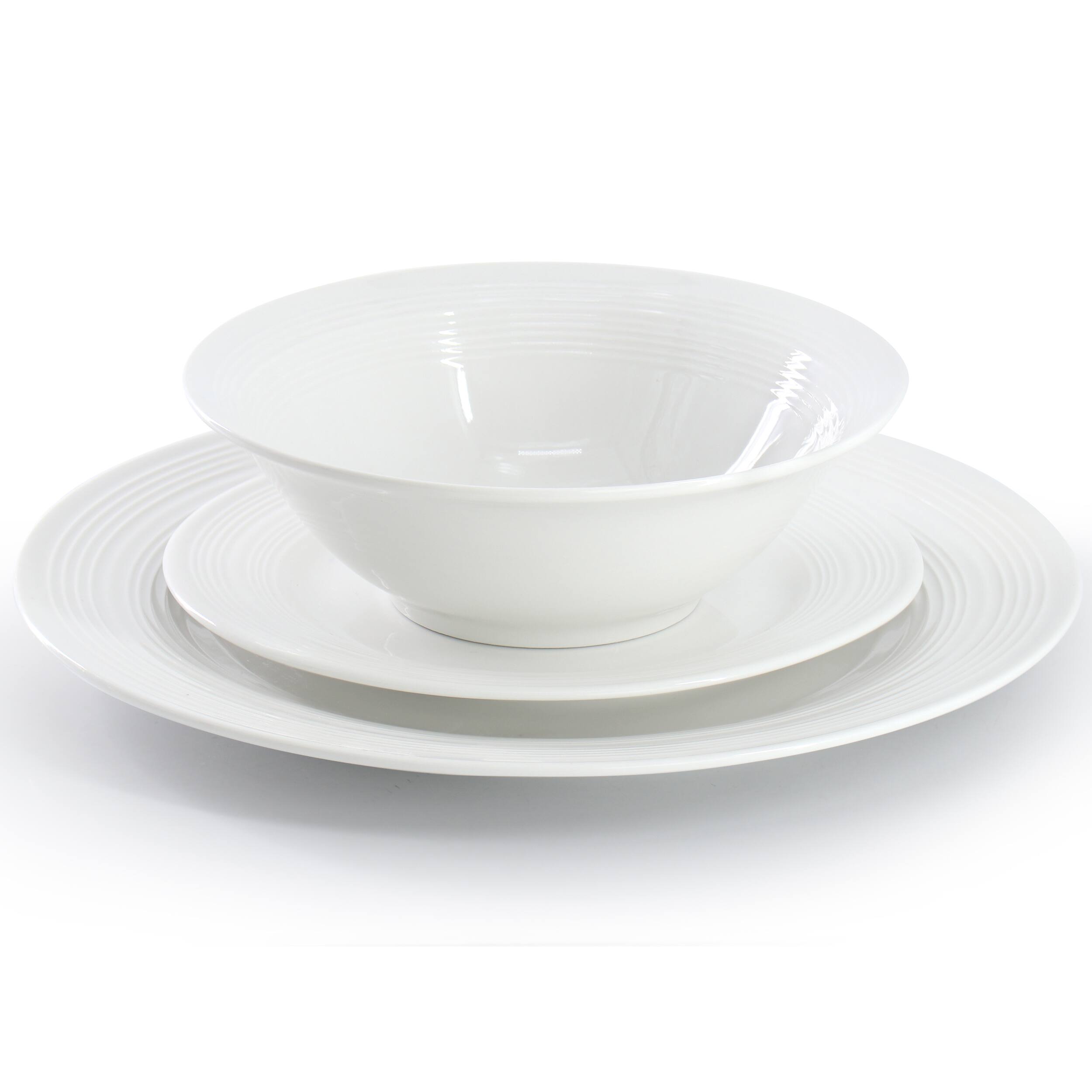 Alt View 1. Gibson - Gibson Home Everyday Embossed 12 Piece Round Ceramic Dinnerware Set in White - White.