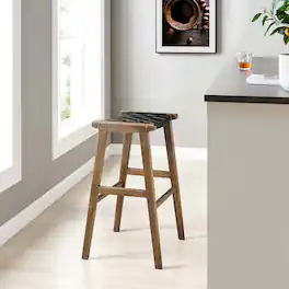 Saoirse Leather Wood Bar Stool Set of 2 by Modway - Walnut Black