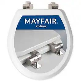 Amber Sporting Goods - Mayfair Bennett Toilet Seat with Brushed Nickel Hinges, Slow Close Wood Seat, Secure Metal Hinges, Easy Install, Made - White