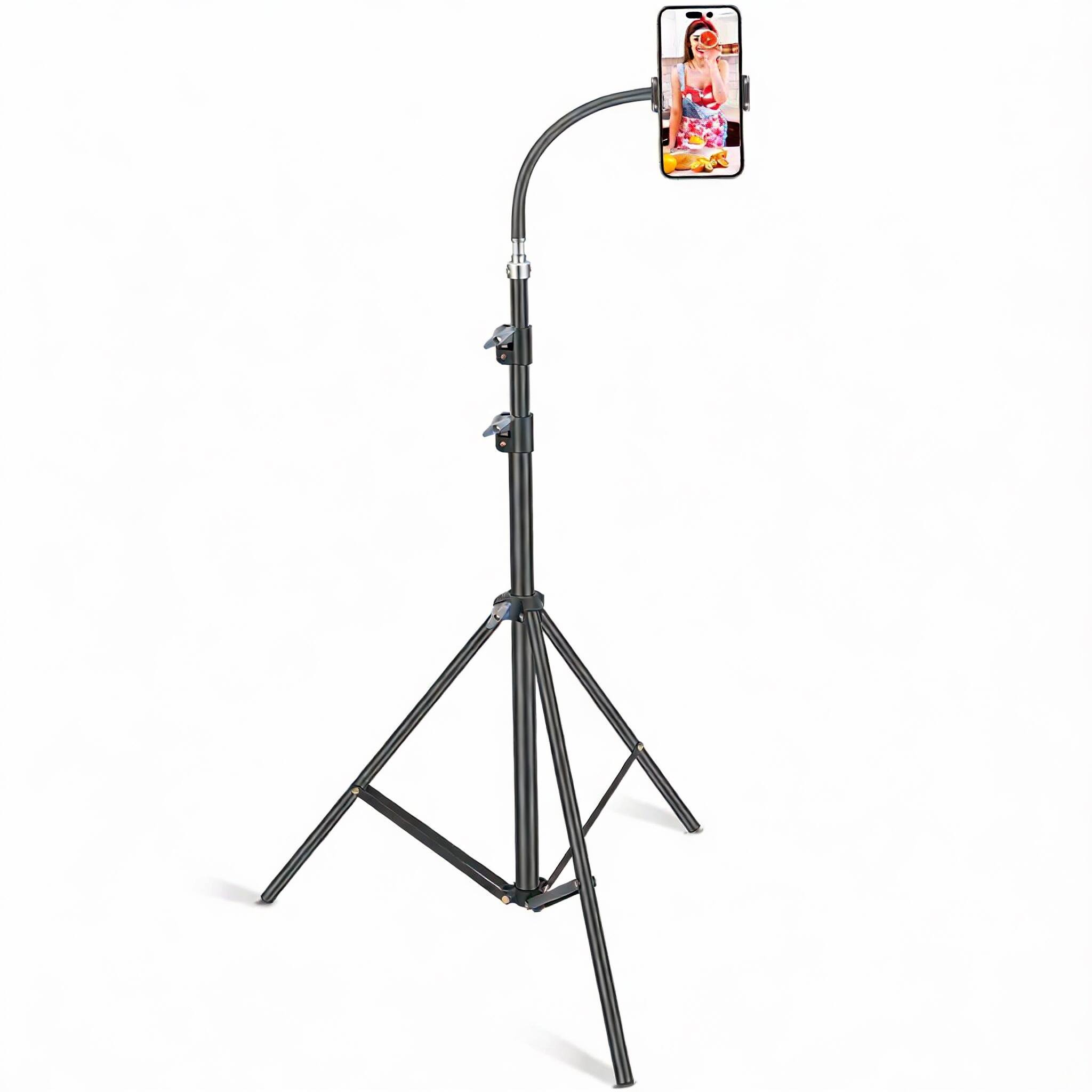 Front. METALTON - Floor Tripod Stand 7 2 Feet Retractable Adjustable Gooseneck Tall For Pro Max Xs With Smart Phone Holder Clamp - Default.