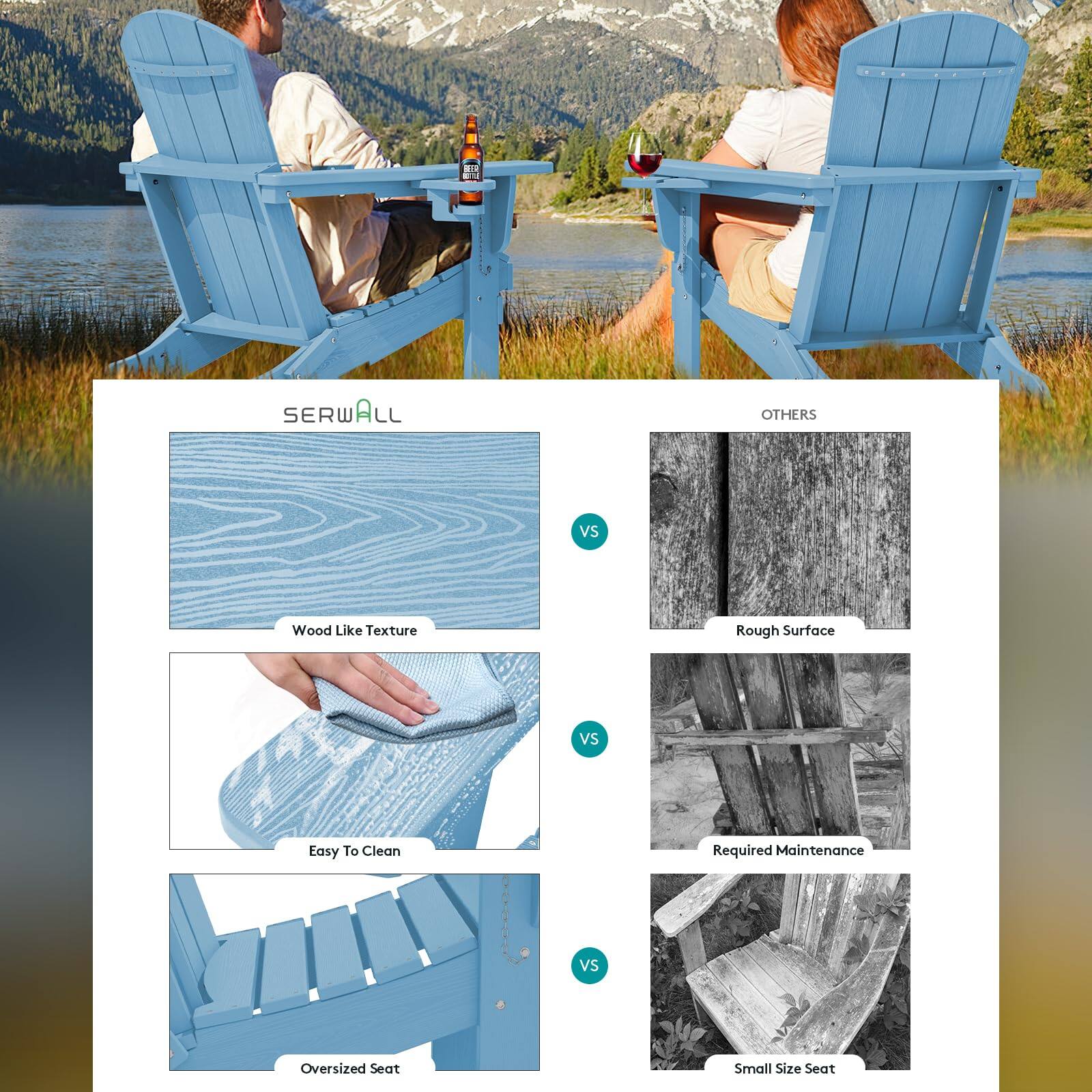 SERWALL vs OTHERS

Wood Like Texture vs Rough Surface

Easy To Clean vs Required Maintenance

Oversized Seat vs Small Size Seat