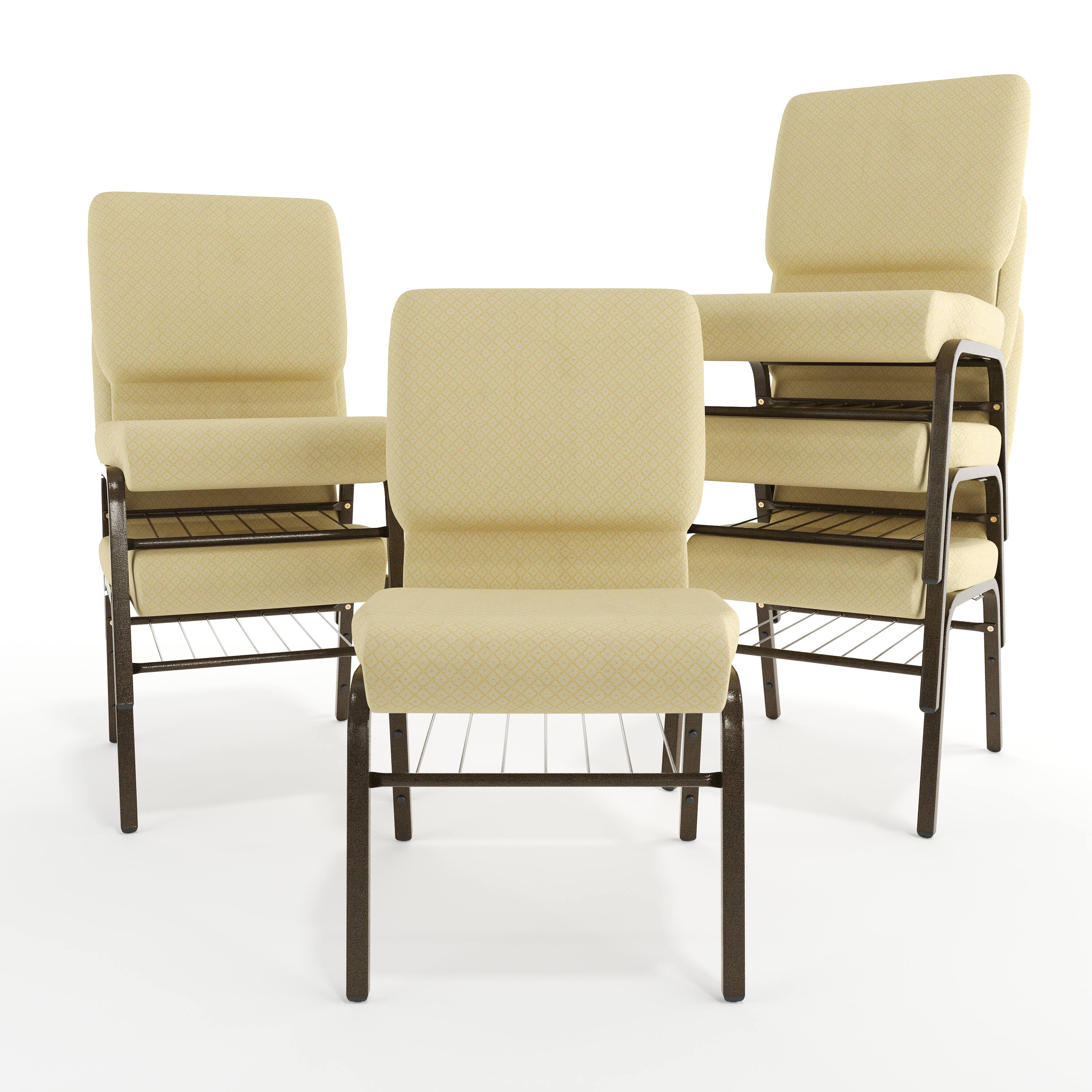 Alt View 10. Emma + Oliver - 18.5"W Church/Reception Guest Chair with Book Rack - Beige Patterned Fabric/Gold Vein Frame.