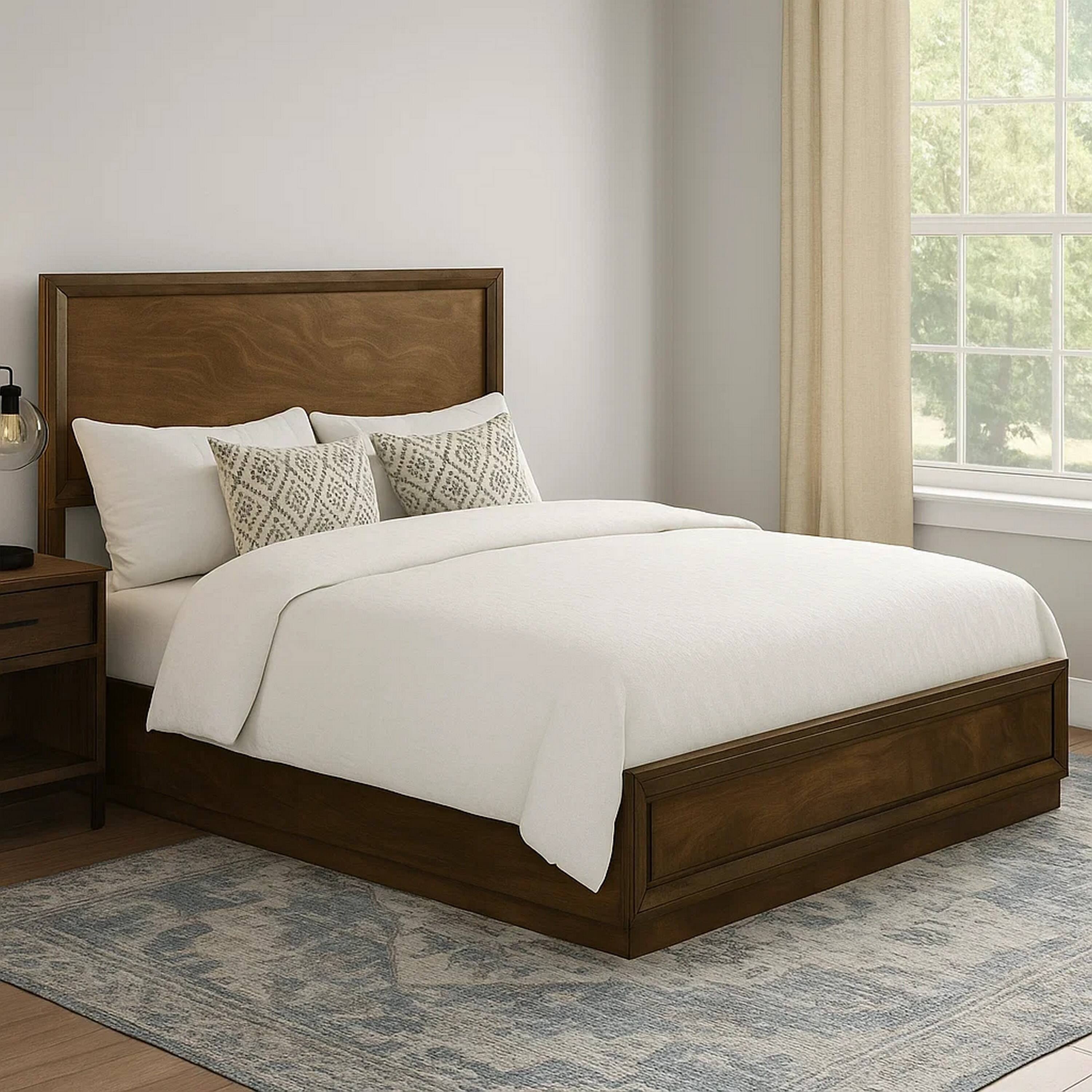 Alt View 6. Manhattan Lane - Rouk Queen Size Bed w Panel Headboard, Walnut Brown Okume Veneer - Walnut Brown.