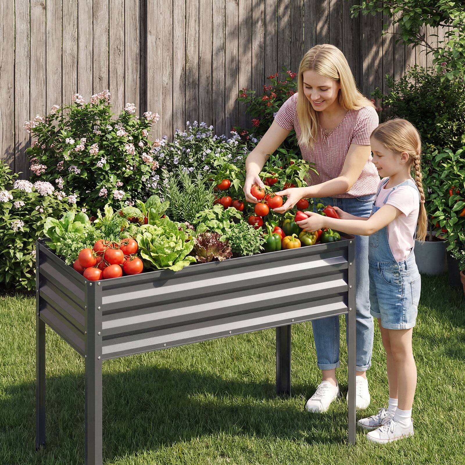 Alt View 3. Costway - Costway 1 PCS Raised Garden Bed with Legs, Electro-Coating Metal Large Elevated Planter Box - Gray.