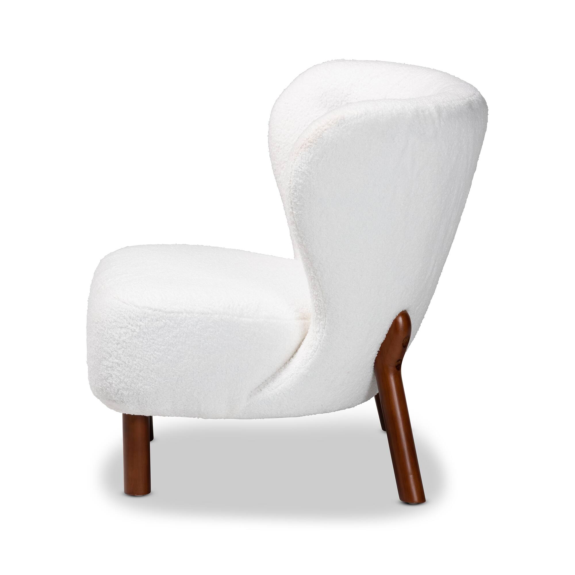 Left. Baxton Studio - Cabrera Modern and Contemporary Boucle Upholstered and Walnut Finished Wood Accent Chair - White/Walnut Brown.