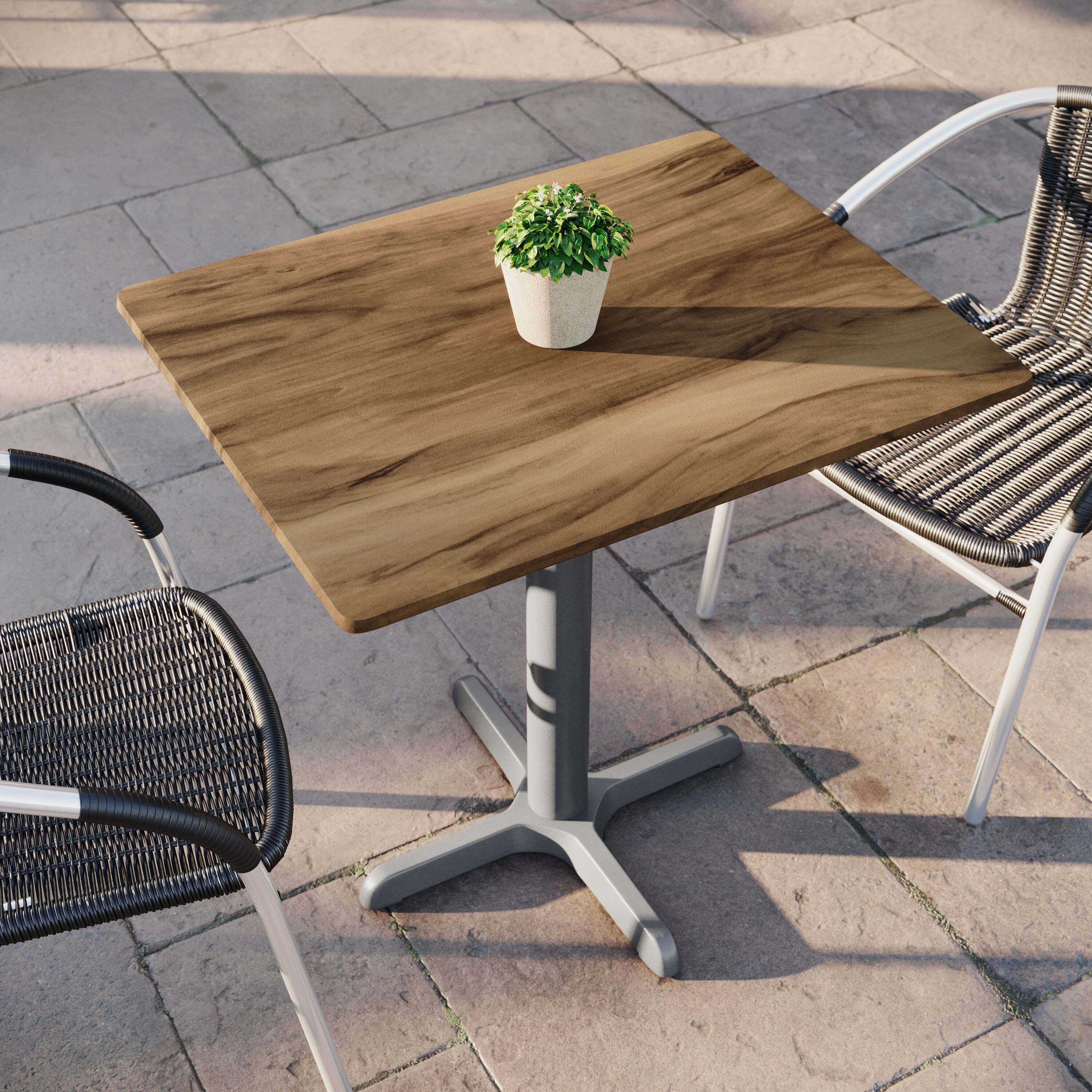 Alt View 4. Emma + Oliver - PureShield Indoor Outdoor Tabletop with Seam-Free Surface Innovation and Cast Iron Bistro Table Base - Natural/Silver Base.