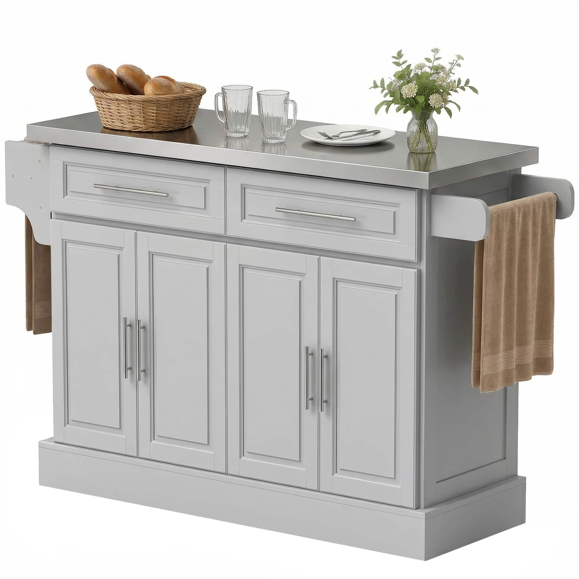 Homcom - Kitchen Island Cart with 47" Stainless Steel Top - Gray