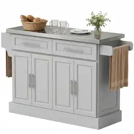 Homcom - Kitchen Island Cart with 47" Stainless Steel Top - Gray
