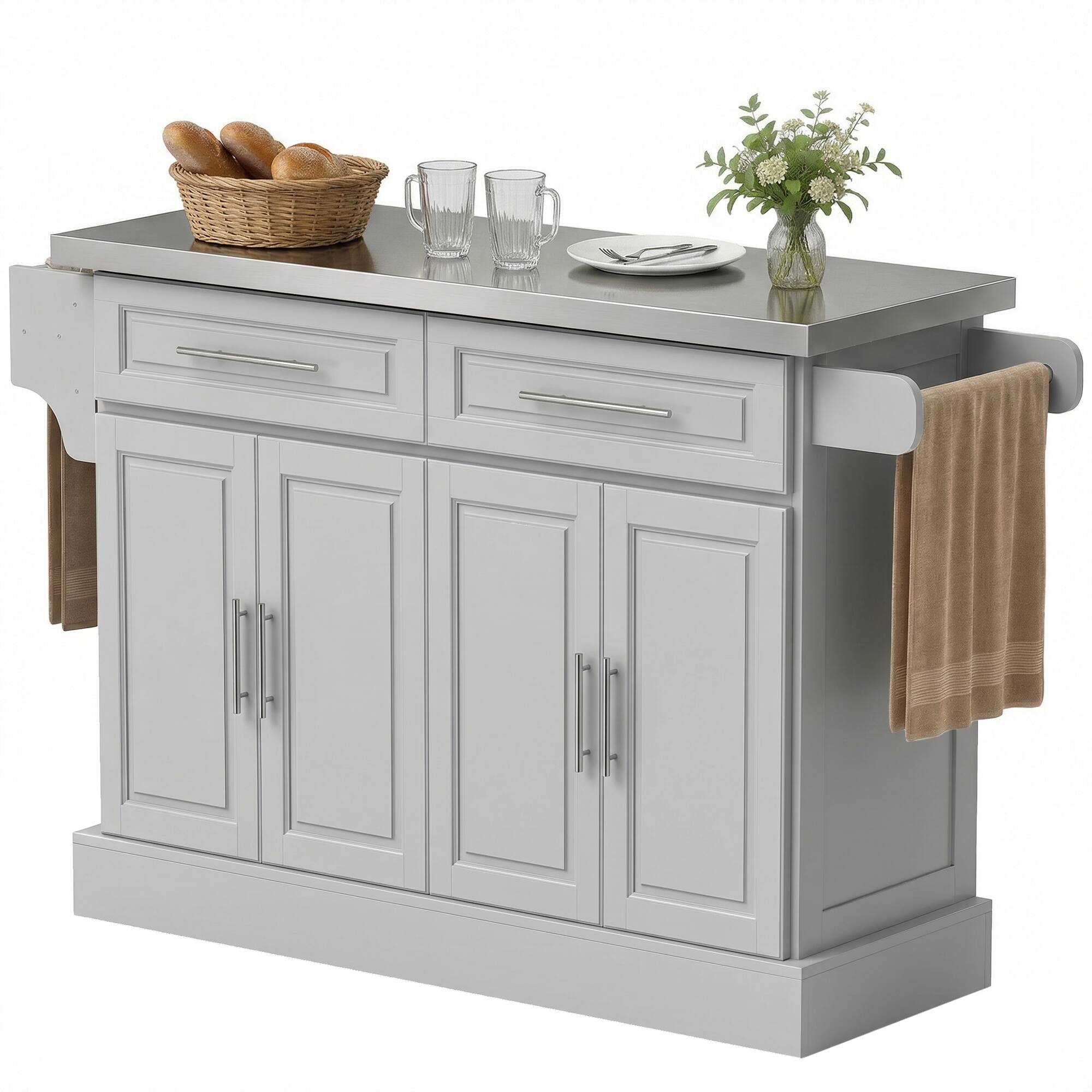 Front. Homcom - Kitchen Island Cart with 47" Stainless Steel Top - Grey.