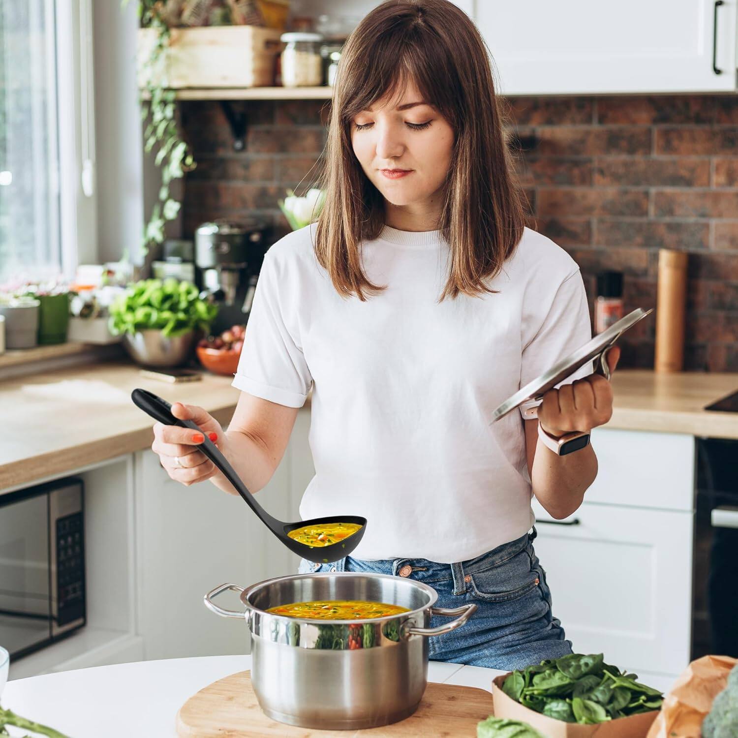 Back. Zulay Kitchen - Zulay Kitchen Soup Ladle – Ergonomic, Heat-Resistant & Versatile for Serving Soup, Chili, Gravy & More - Black.