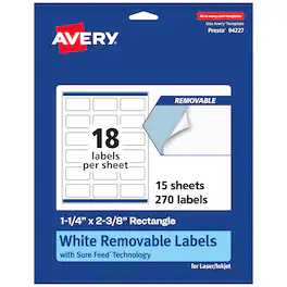 Avery - Removable Rectangle Labels, 1-1/4" x 2-3/8", 270ct - White