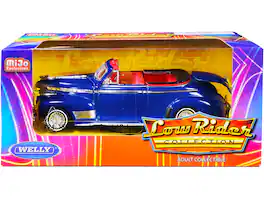 Welly - 1941 Chevrolet Special Deluxe Convertible Candy Interior Low Rider Collection 1/24 - Blue Metallic with Red