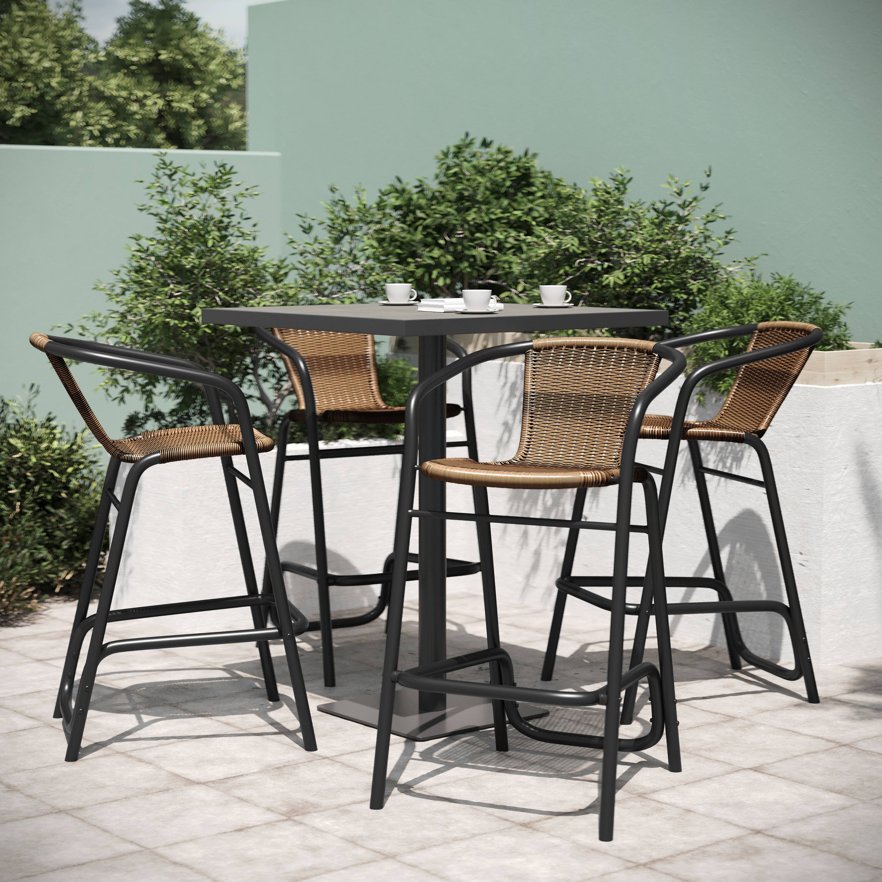 Alt View 3. Emma + Oliver - Massalia Indoor/Outdoor Stacking Thonet Bistro Style Chair with Textilene Seat and Bamboo Finished Metal Frame - Black/Natural Frame.