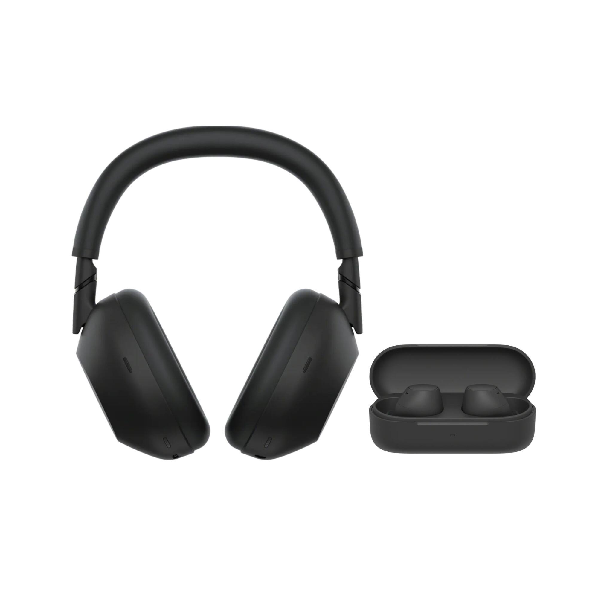 Front. Sony - Sony WH-1000XM6 Black Wireless Headphones Bundle with Wireless Black Earbuds.