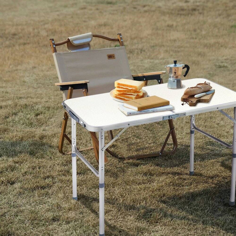 Angle. Resenkos - Resenko's Premium Aluminum Folding Table, Large Size For Home Use, Durable Construction With White Finish, White - White.