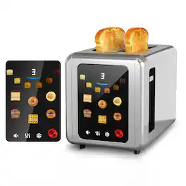 WHALL - 2-Slice Full Touch Toaster: 1.5'' Wide Stainless Steel Slot, Digital Timer, 6 Bread Types & 6 Shade Settings - Silver