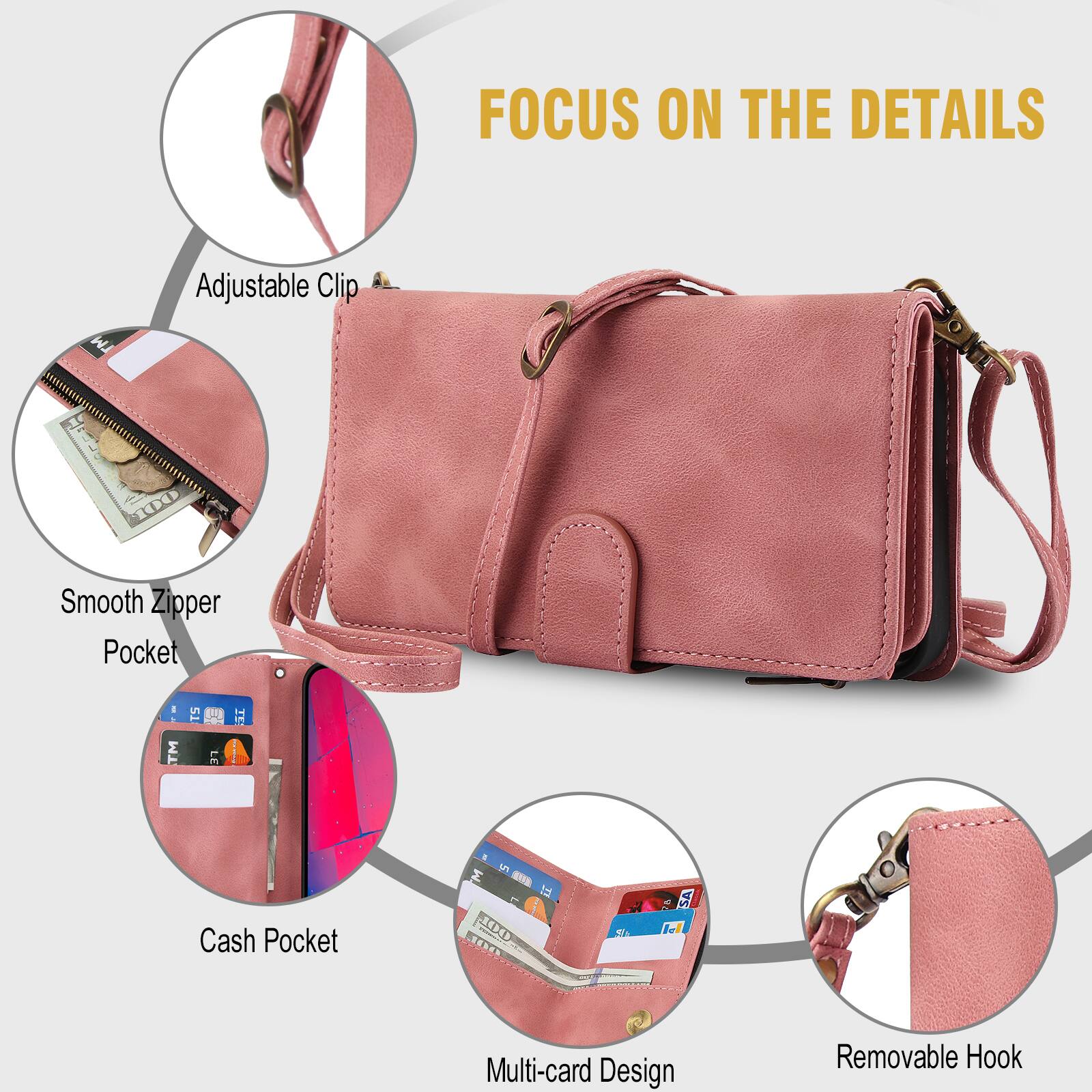 FOCUS ON THE DETAILS

Adjustable Clip
Smooth Zipper Pocket
Cash Pocket
Multi-card Design
Removable Hook