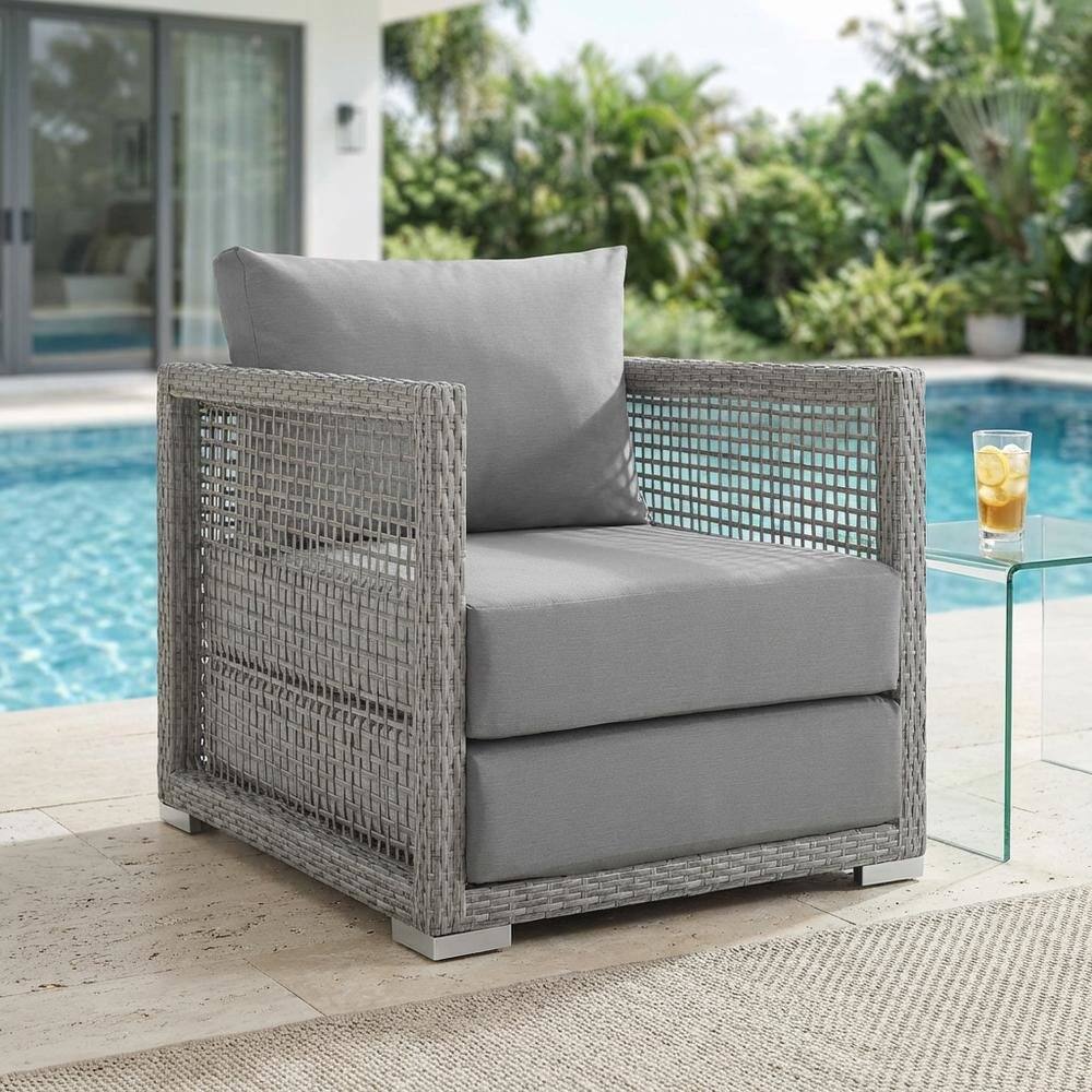 Left. Outdoor Escape - Woven Rattan Outdoor Patio Armchair With Sturdy Frame For Garden Use - Gray.