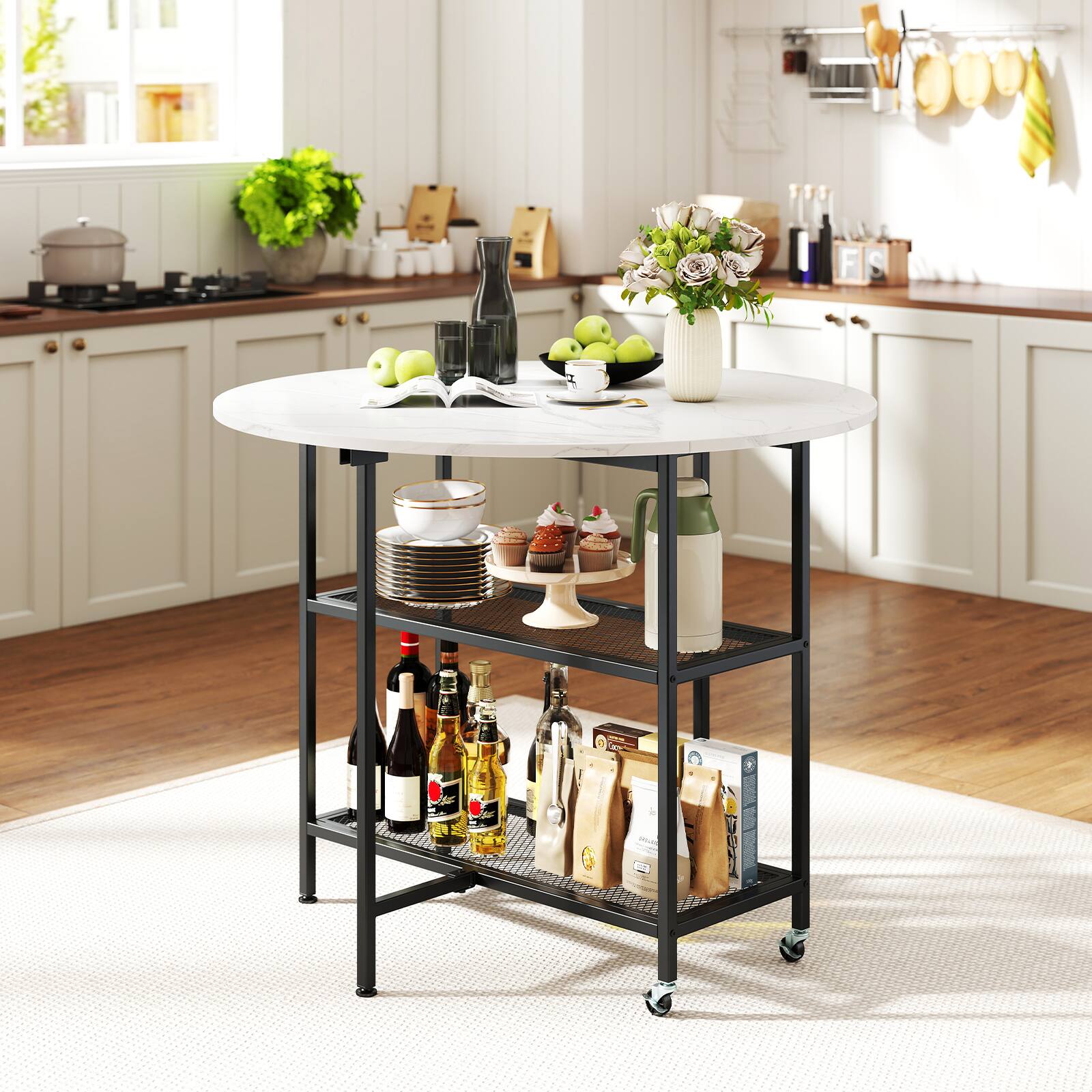 Alt View 1. Gymax - Gymax Round Outdoor Dining Table for 4 People 36 inch Acacia Wood Patio Table for Yard - Black, White.