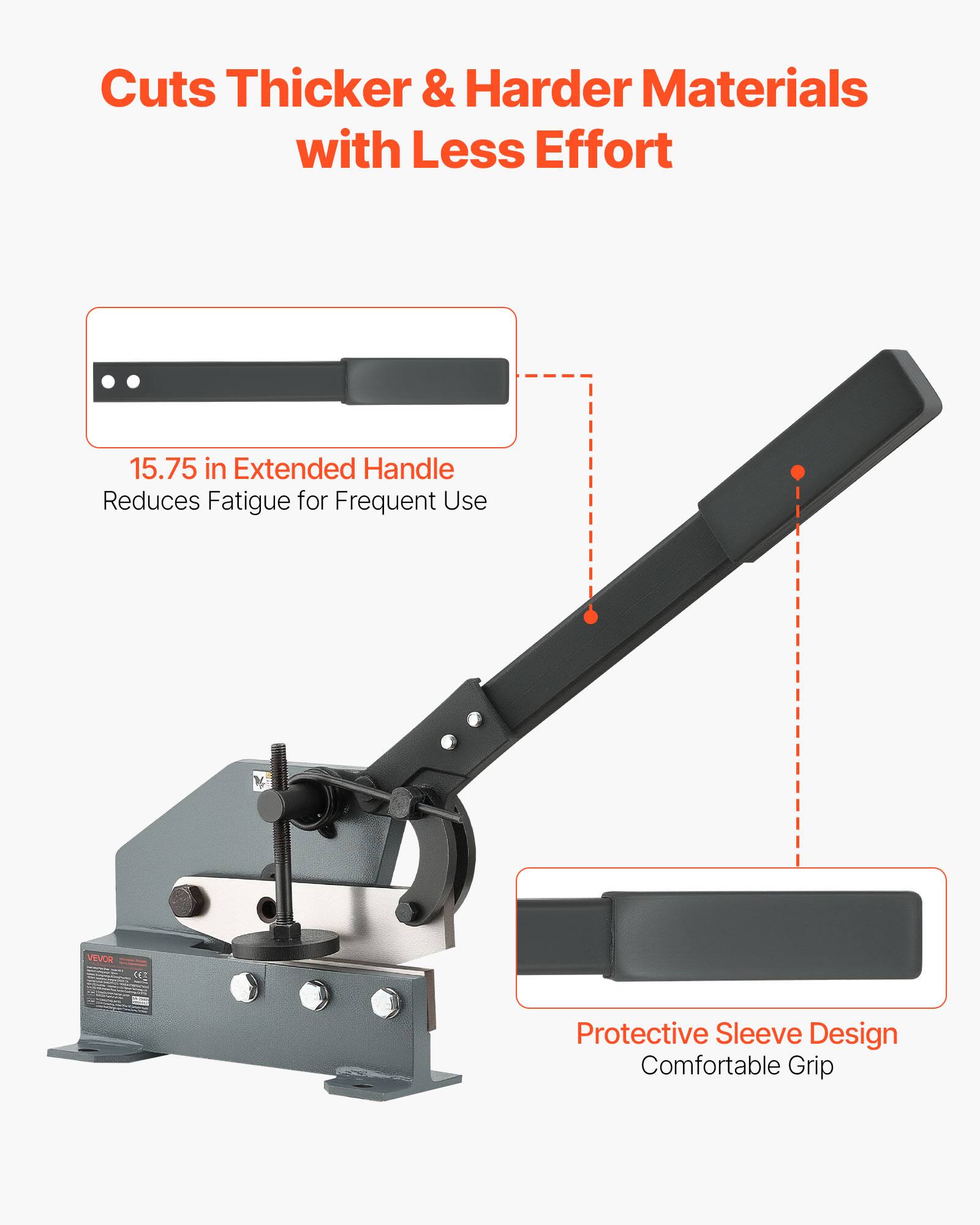 Cuts Thicker & Harder Materials with Less Effort

15.75 in Extended Handle
Reduces Fatigue for Frequent Use

Protective Sleeve Design
Comfortable Grip