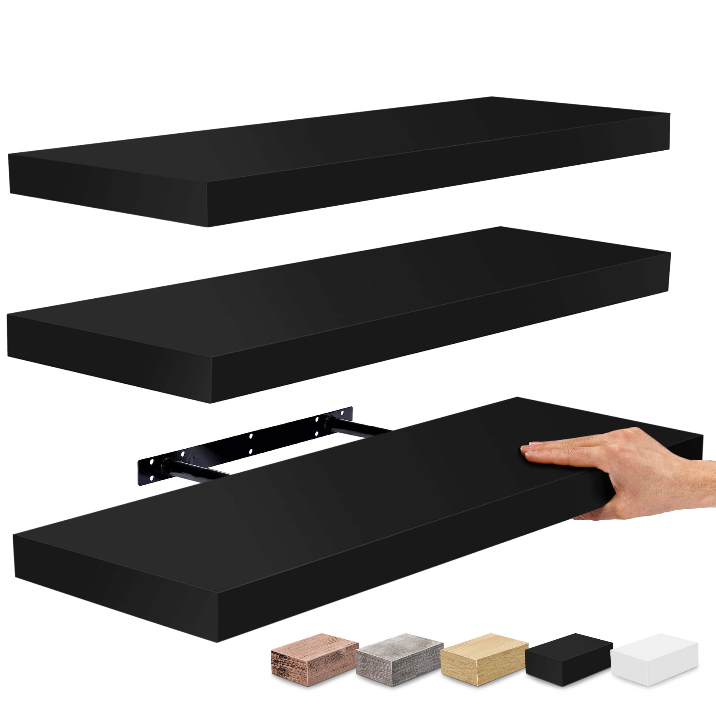 Front. Sorbus - Set of 3 (24"x9") Sorbus Floating Shelves with Invisible Brackets - for Bedroom, Kitchen Decor, Bathroom Shelves - Black.