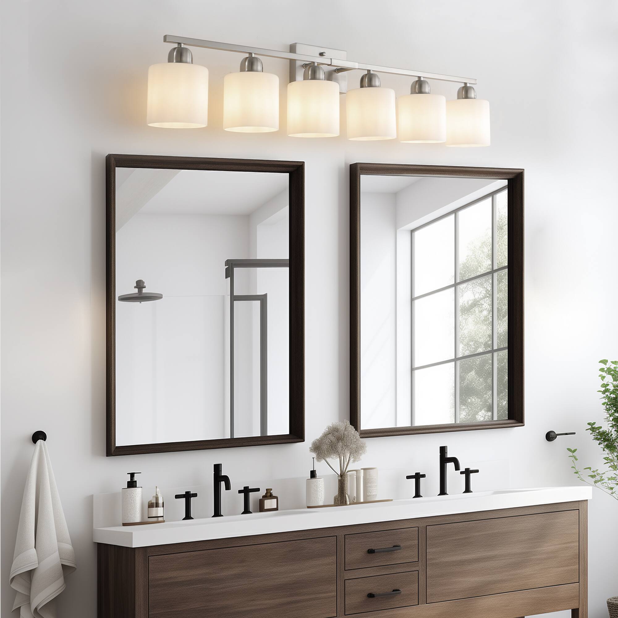 Angle. HOMLUX - 38.19 in. 6 Lights White LED Vanity Light Bar with Crystal Shade.