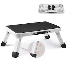 Front. VEVOR - Step Stool 1-Step 330lbs Capacity, Folding Steel Step Ladder 3 Adjustable Height - White,Black.