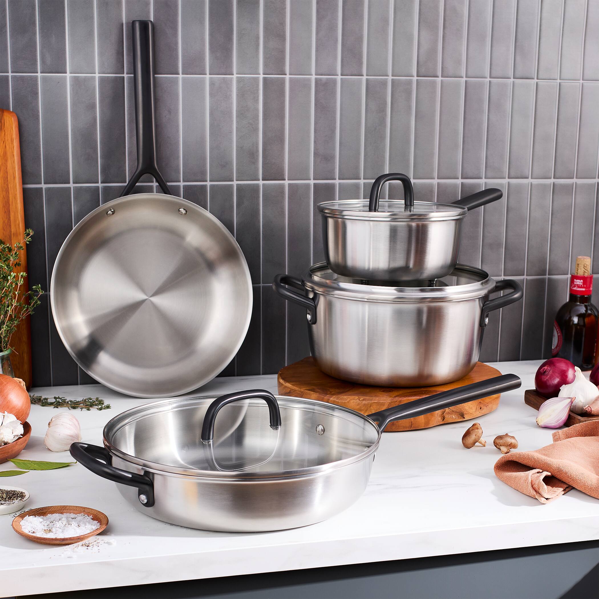 Alt View 1. ZWILLING - ZWILLING Milano Stainless Steel 7-pc Stainless Steel Cookware Pan Set - Stainless Steel.