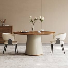 luck idea - 59.05" Round dining table, suitable for 6-8 people,Modern Mid-Century Kitchen Dinner Tables - Walnut color