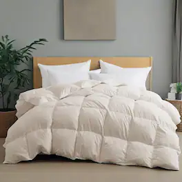 Peace Nest - Heavyweight Extra Warmth White Goose Feather Down Fiber Duvet Comforter Insert, Full/Queen - Beige