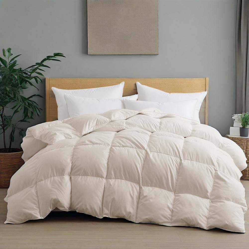Peace Nest - Heavyweight Extra Warmth White Goose Feather Down Fiber Duvet Comforter Insert, Full/Queen - Beige