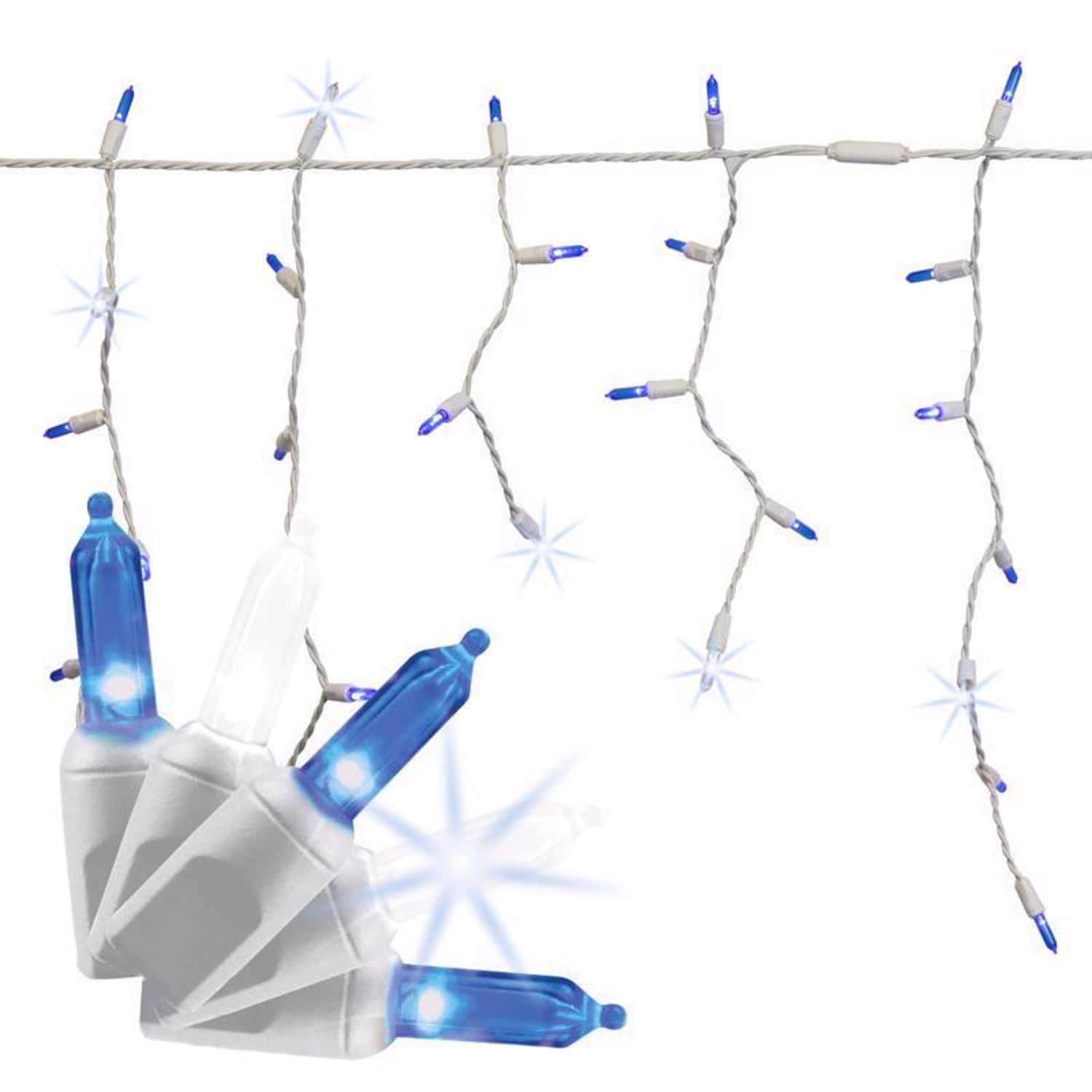 Celebrations - Platinum LED T5 Blue/Pure White 100 ct Icicle Christmas Lights 9.5 ft.