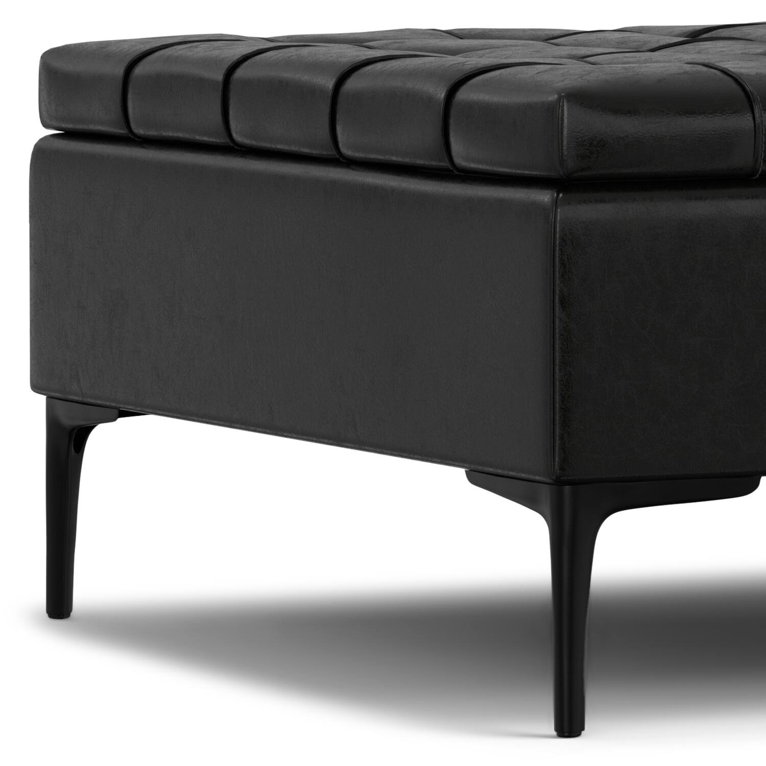 Alt View 5. Simpli Home - Laura 36 inch Transitional Square Mid Century Lift Top Storage Ottoman in Midnight Black Vegan Faux Leather, Assembled - Midnight Black.
